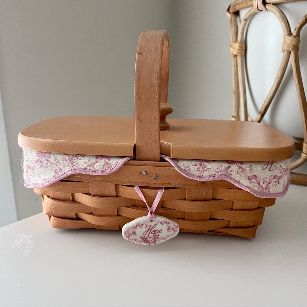 Longaberger Wooden Basket Pink Floral American Cancer Society
